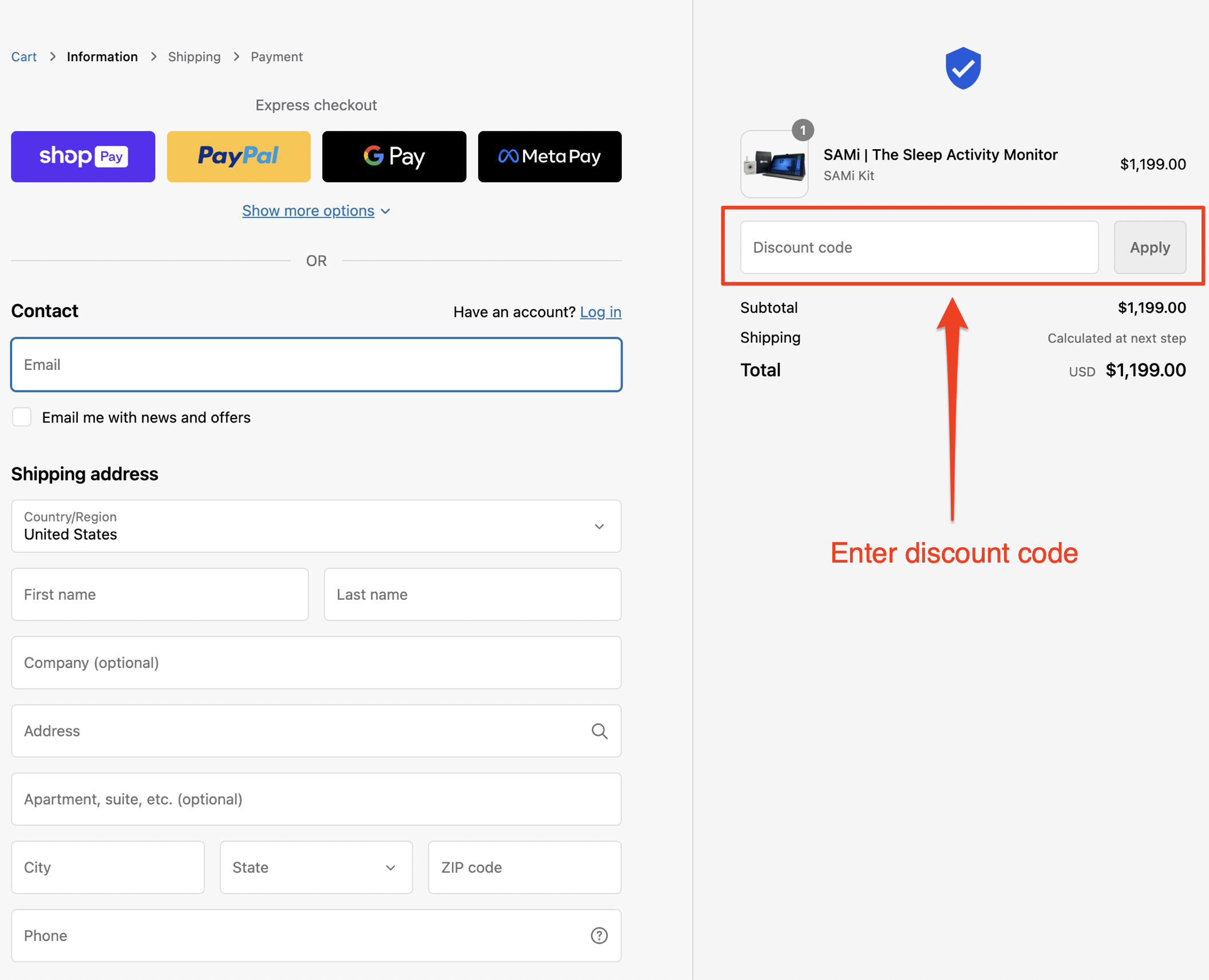How can I apply a discount code to my order? SAMi support